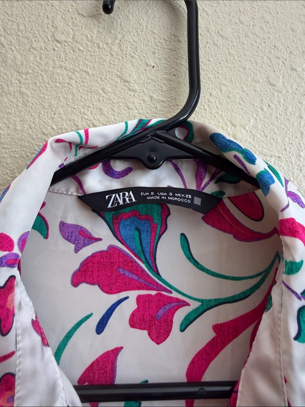 Zara White Blouse with Pink, Teal & Purple Floral Print